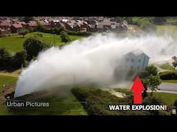 Huge water explosion 'blasts house' with rocks and debris in Gloucester, UK