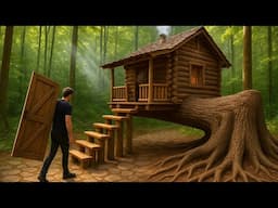 build a house on a fallen tree, alone in the forest