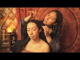 [ASMR] Scalp Check with Gemstone sticks, Head, Shoulders & Neck Massage with Sister (Real Person)