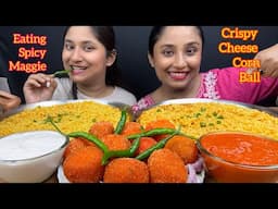 Eating Spicy Chilli Maggie🍜with Super Cheesy Corn Ball | Noodles Challenge with funny punishment