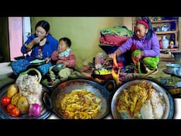 Cauliflower and Potato fry recipe with rice || Vegetable recipe || New Nepali Village food Vlog