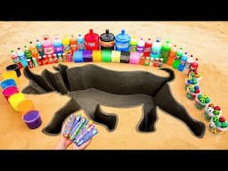 How to Make Rhino with Cement, Giant Coca Cola, Mtn Dew, Fanta and Mentos vs Popular Sodas