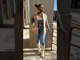 Neutral Spring Outfit | Beige Cream and Gray Combo | Cowgirl boots & Jeans