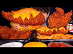ASMR MUKBANG DAVES HOT CHICKEN BURGERS SPICY FRIED CHICKEN CHICKEN NUGGETS & FRIES | WITH CHEESE