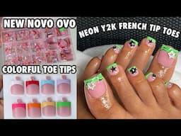 Acrylic Toes Dupe | Novo Ovo Colorful Pre-French Full Cover Toe Tips | Neon Y2K French Tip Toes