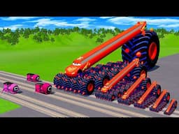 Big & Small, Long & Tall Spiked Monster Truck Lightning McQueen VS Squid Trains - BeamNG.drive