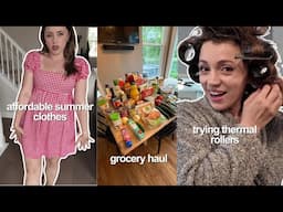 VLOG: Affordable Summer outfits, Trying thermal hair rollers, Decluttering/organizing, Groceries!