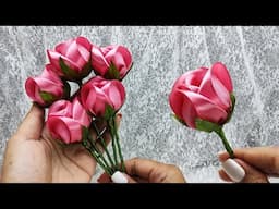 DIY ribbon roses/how to make beautiful rosebud flower with satin ribbon easily