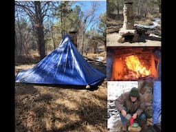 Solo Overnight in a Plow Tarp Shelter with Fireplace -  Freezing Temps
