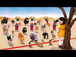 Animals Plays Squid Game Red Light Green Light Save Cow vs Gorilla vs Tiger vs Elephant vs Dinosaurs