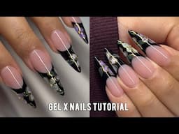 Black French Tips with Floral Design | Gel X Nails Tutorial