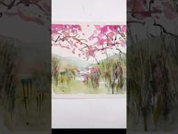 Simple techniques for  Abstract Cherry Blossom landscape #watercolorpainting