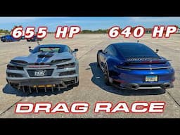 Corvette E-Ray vs Porsche 911 Turbo S 1/4 Mile DRAG RACE