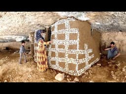 Nomadic life in a big cave in the mountains and making a hut