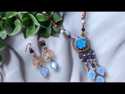 Czech Flower Bead Necklace & Earrings | Amethyst & Blue Lace Agate Tutorial