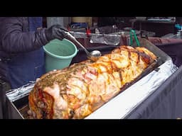 London Street Food Market of Broadway Market. Huge Roast and More Food from the World