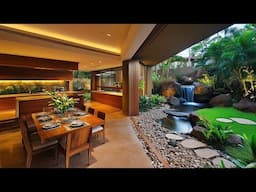 Seamless Design Modern Luxury Kitchen and Dining with Tropical Garden Perfect for Summer Retreat