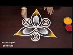 2 South Indian Rangoli designs🌸Simple and easy Beginners muggulu🌸Daily kolam with 3 dots