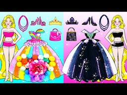 [🐾paper Diy🐾] Pink Bride vs Black Bride Makeup & Dress to Impress | Rapunzel Compilation 놀이 종이