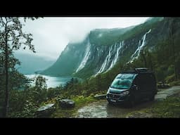 Cozy Van Life Camping in HEAVY Rain in Viking Fjords - Freaky Snow Storm, Hunkering Down Off-Grid
