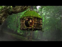 Building a Dream Bushcraft Shelter (fog & Rain Dream Forest)