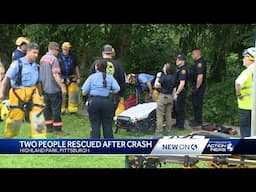 2 hospitalized after vehicle crashes several feet over hillside in Highland Park