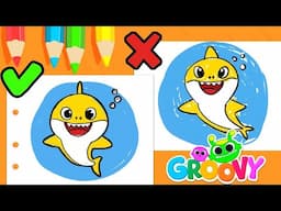 Baby Shark Drawing Step-by-Step! 🎨 Can You Help Groovy Catch the Color Thief?