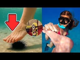 Stomping on sea urchin with ultra realistic fake foot
