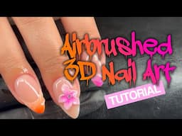 Orange & Pink Airbrushed 3D Nail Art