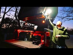 Perfect overnight solo camp.  Tailgate grilled steak and new truck modifications!