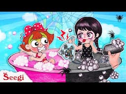 Pink vs Black Bath Challenge with Wednesday – So Much Fun! 🛁🖤🌸 Stop Motion Paper | Seegi Channel