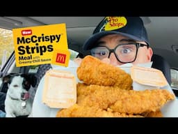 McDonald’s NEW McCrispy Strips 🍗🐓 NEW Creamy Chili Dipping Sauce 🌶️ Taste Test