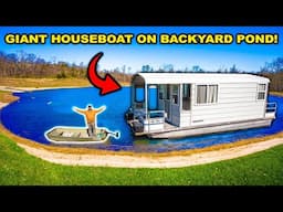 Taking the GIANT DIY HOUSE BOAT to the BACKYARD POND!!! (New Private Island)