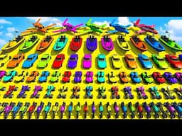 GTA V Epic New Stunt Race For Racing Car Motorcycle Boats & AirPlane Challenge by SPIDER-MAN & Shark