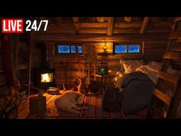 🔴 Frosty Snowstorm Sounds, Relaxing Fireplace and Blizzard in a Cozy Winter Hut - Live 24/7