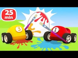 The pickup truck lost eggs! The racing cars find the eggs on the farm and color them with paints.