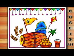 Baisakhi Drawing | Baisakhi Drawing Easy | Baisakhi Festival Drawing | Easy Lohri Festival Drawing