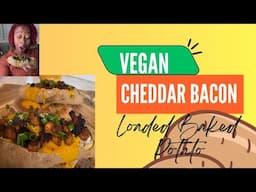 Vegan Bacon Cheddar Loaded Potato featuring homemade vegan cheese