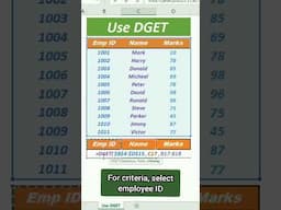 How To Use DGET Formula In Excel #dget #dgetformula #vlookup #xlookup #msexceltips #excel #exceltips