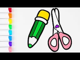 Pencil and Scissors. The Very First and Simple Coloring Book. Song & Coloring Page