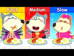 🔴 LIVE: Who eats the Fastest? | Slow, Medium, Fast Food Challenge | Wolfoo Family