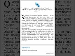 Pão Diário: A Grande Luz Resplandecente - WMB