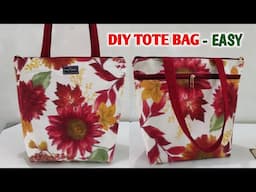 DIY Lined Tote Bag with Zipper Pocket - Perfect for Daily Uses | Tote bag sewing tutorial | DIY BAGS
